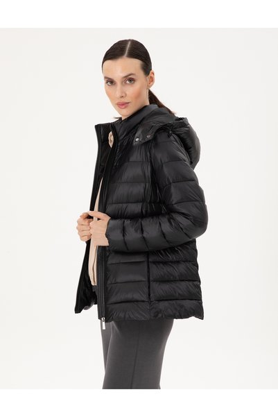 Black Hooded Quilted Coat 50297332-Vr046