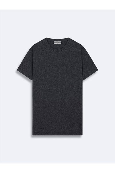 Zero Collar Basic Short Sleeve Slim Anthracite T-Shirt
