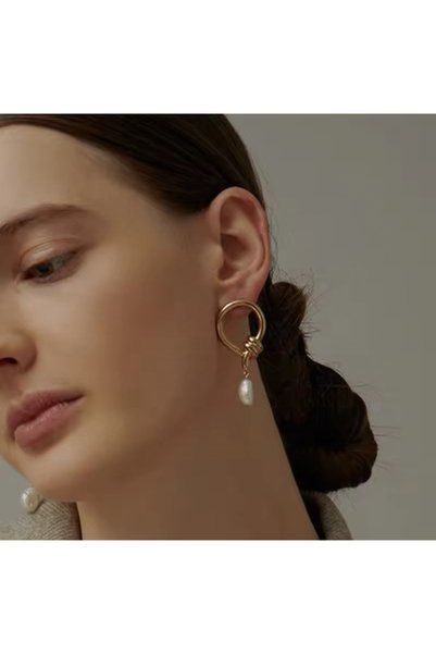 Women's Gold Pearl Hanging Earrings
