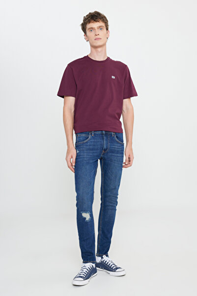 Slim Fit машки сини искинати фармерки со нормален струк и тесни ногавици Luke