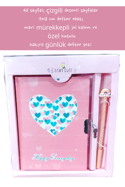 48 Sheets Striped Patterned Pages 13X18 cm Notebook Size Blue Ink Gel Pen Special Box