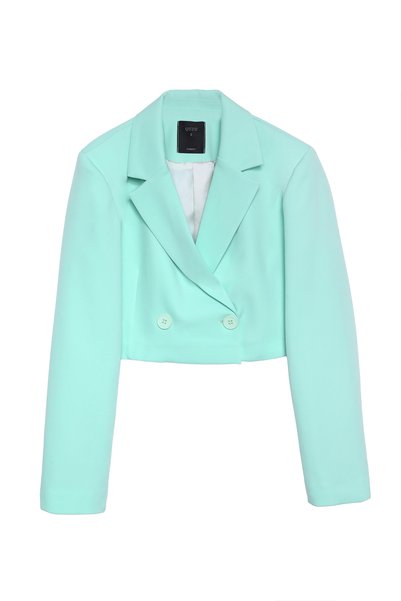 Double-Breasted Crop Blazer Jacket Mint