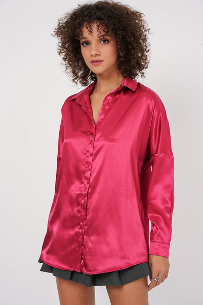 3985 Oversize Satin Shirt - Claret Red