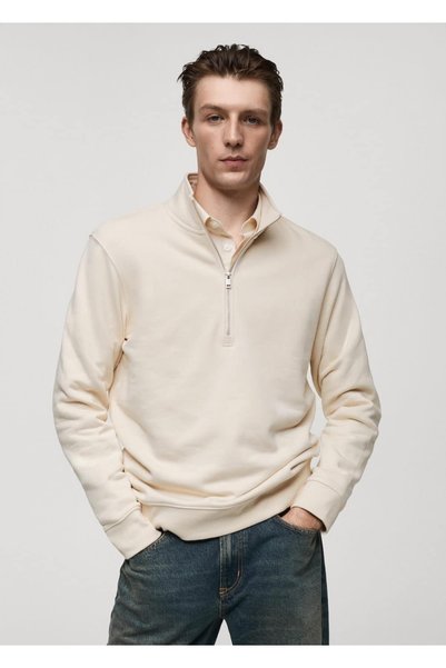 Collar zippered cotton sweatshirt