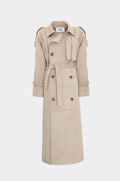 Premium Wide Fit Epaulet Detailed Maxi Suede Women's Trench Coat