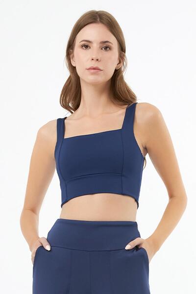 Navy Blue Square Collar Crop Top Bustier