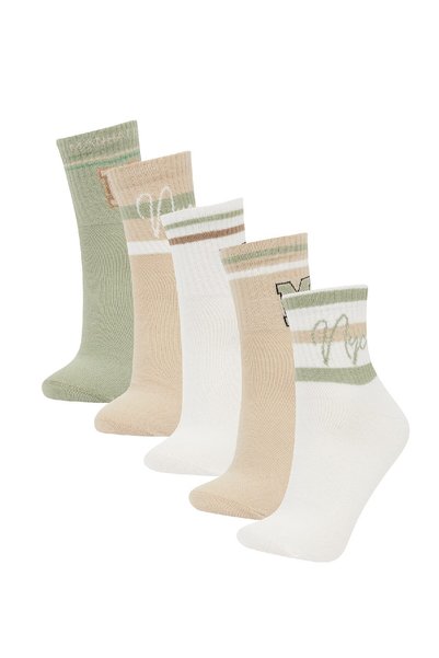 Women's Slogan Printed 5-Piece Cotton Socks D0996Axns