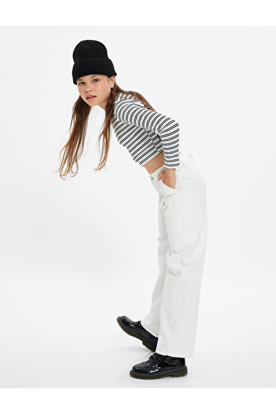 Фармерки со широки ногавици и детали со џебови напред, памучни - Crop Wide Leg Jean