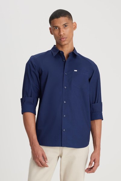Regular Fit Regular Cut 100% Cotton Navy Blue Shirt