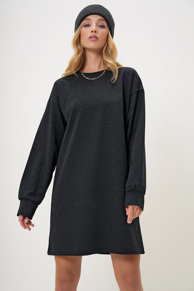Women's Anthracite Crew Neck Sweatshirt Dress Alc-X13137