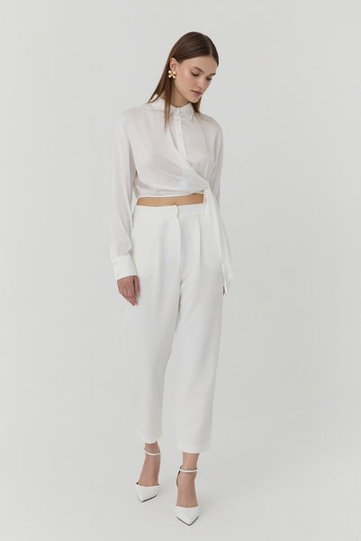 Elastic Waist Fabric Trousers Ecru