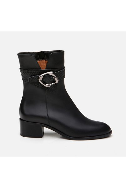 Genuine Leather Black Women's Heeled Boots