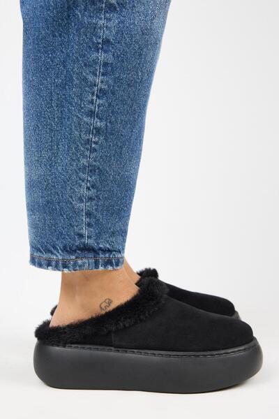 Miranda Women's Genuine Leather Flat Sheepskin Black Slippers