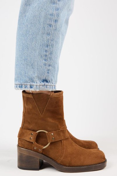 (Livia) Women's Genuine Leather Biker Tan Boots