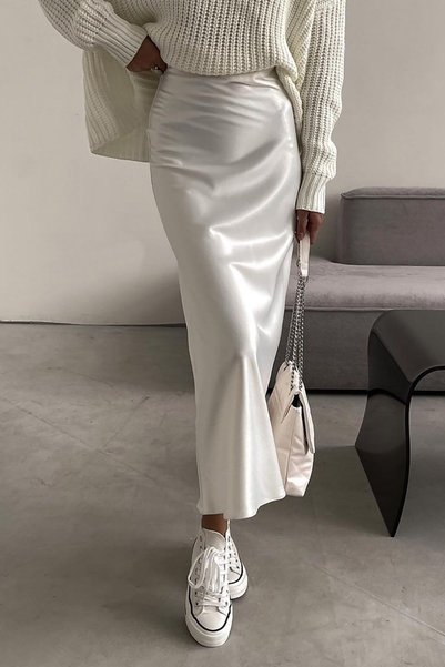 Mad Girls White Satin Skirt Mg1409