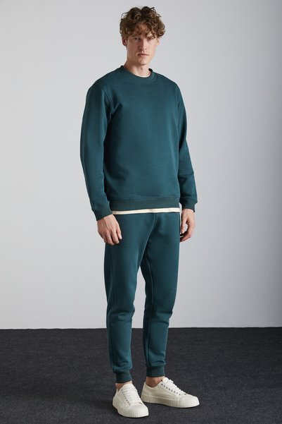Adens Men's Regular Organic Cotton Premium Fabric Raised Elastic Leg Green Sweatpants