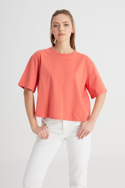 Crew Neck Dark Orange Women's T-Shirt W 241608 B50-Crew Neck T-Shirt