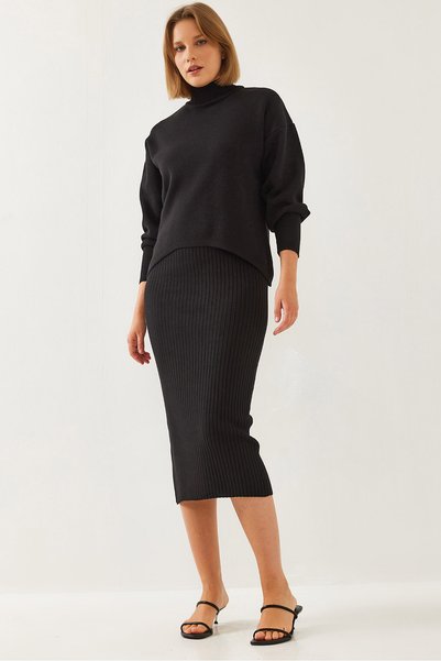 Women's Black Two-Piece Knitwear Set 20246907