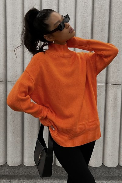 Mad Girls Orange Turtleneck Sweater Mg1252