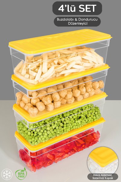 Set of 4 Yellow Microwave Freezer Refrigerator Organizer - 2470ml