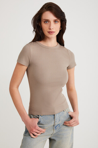 Modest Evy Women's Cotton Slim Fit Slim Fit Crew Neck Short Sleeve Camisole Mink T-Shirt