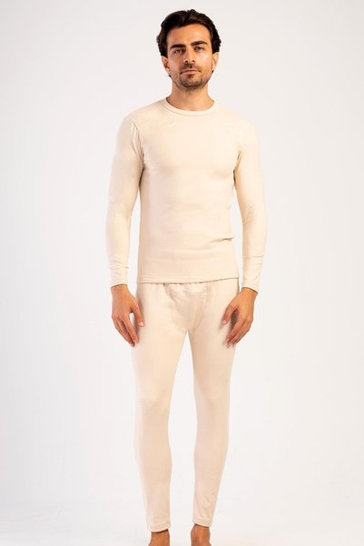Men's Long Sleeve Crew Neck Thermal Underwear Set 405153 / 409002 Beige
