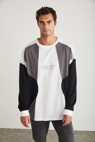 Melvin Men's Crew Neck Print Detailed Long Sleeve White Sweatshirt