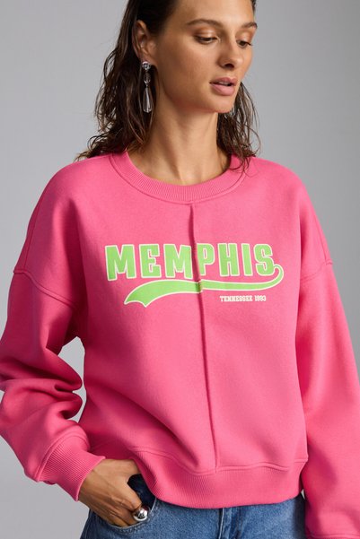 Daleska Women's City Themed Print Detailed Soft Organic Cotton Raised Regular Pink Sweatshirt