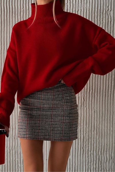 Mad Girls Red Turtleneck Sweater Mg1252