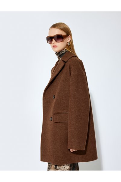 X Selected by Şahika Ercümen - Double-Breasted Cashmere Coat with Pockets and Buttons