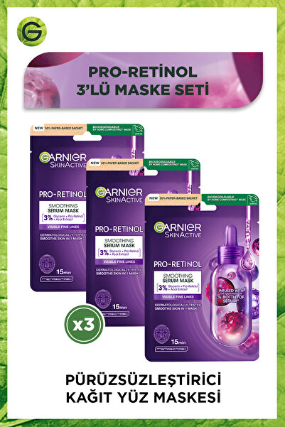 Pro-Retinol маска за лице, измазнувачка, со глицерин и екстракт од акаи, сет од 3 маски