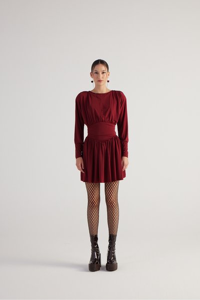 Corset Waist Padded Mini Jade Dress Claret Red