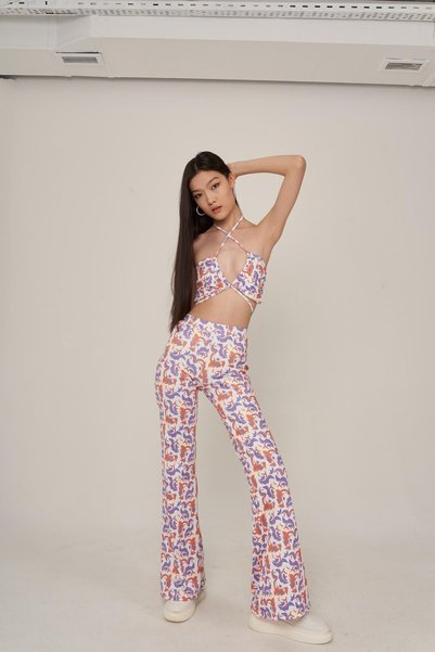 High Waist Flared Leg Flexible Ricca Pantoolon White