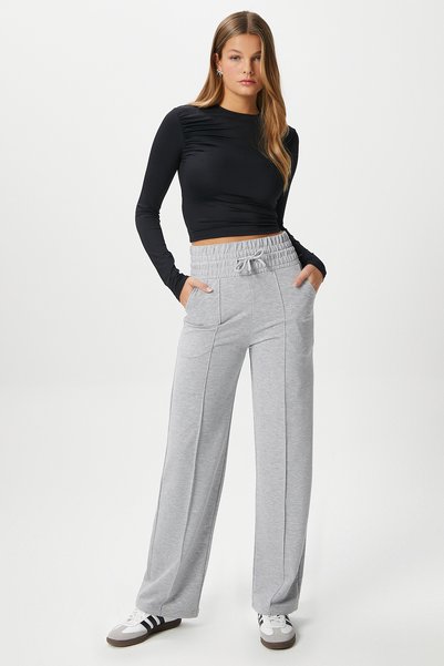 Women's Decorative Rubber Waist Gray Sweatpants