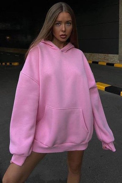 Pink Hooded Brushed Inside Oversized Sweatshirt Mg1566