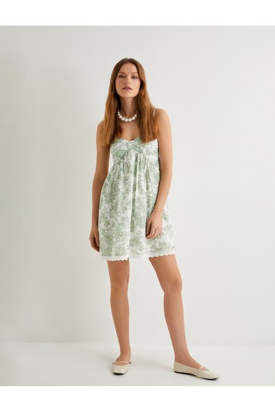 Mini Scallop Dress Floral Thin Straps Cotton