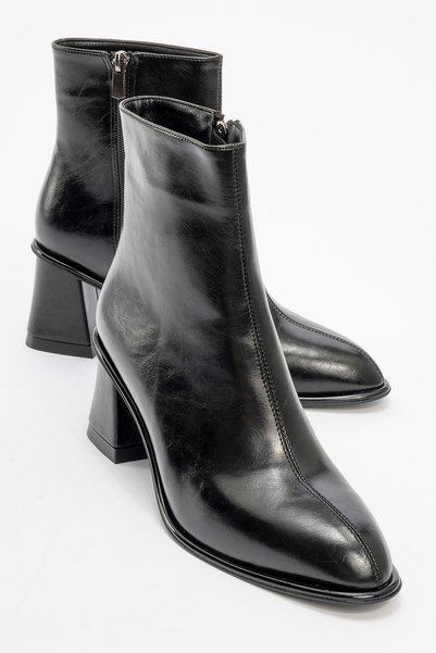 Alba Black Skin Women's Thick Heeled Boots