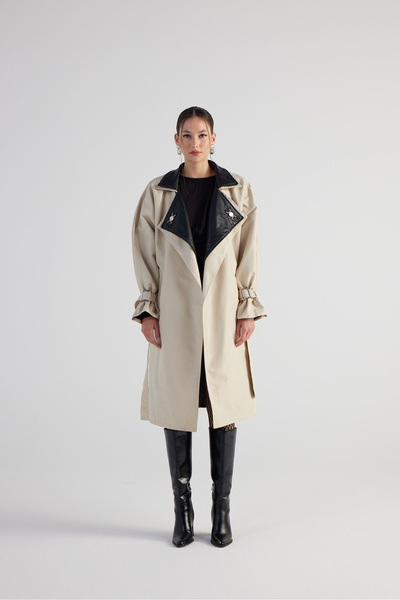 Maxi Boy Belted Cloak Trench Coat Beige