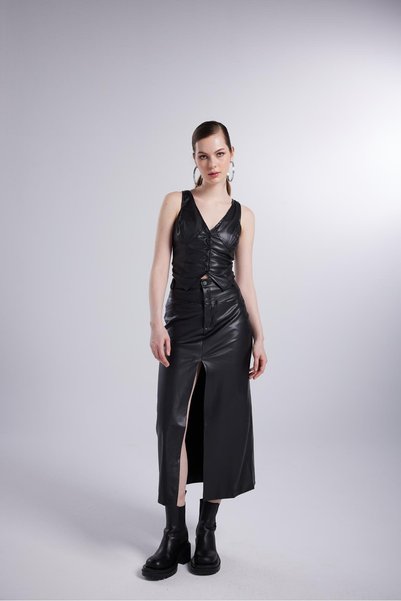 Vegan Leather Long Hera Leather Skirt