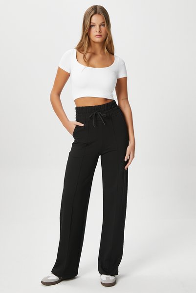 Women's Decorative Rubber Waist Black Sweatpants