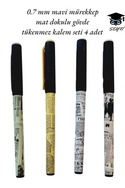 0.7 mm Blue Ink Matte Texture Body Ballpoint Pen Set 4 Pcs