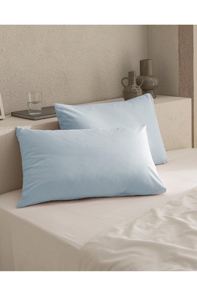 Manon 100% Cotton Ranforce Plain Set of 2 Pillowcases - Blue