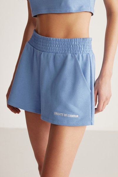 Carrol Women's Relaxed Fit Embroidered Blue Shorts with Elastic Waist Pockets