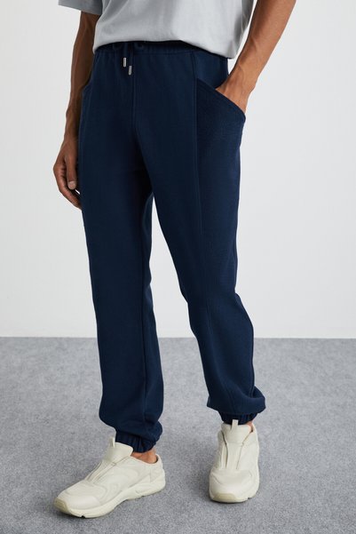 Bosco Men's 100% Cotton Paneled Rubber Leg Navy Blue Sweatpants