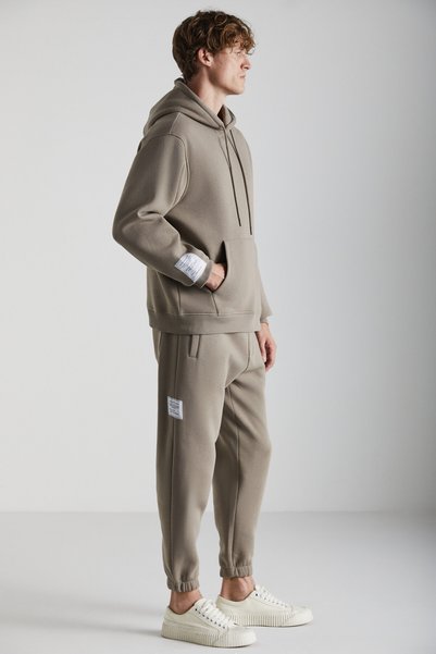Ashbourne Men's Oversize Kangaroo Pocket Sleeve Label Detailed Organic Cotton Mink Tracksuit Set