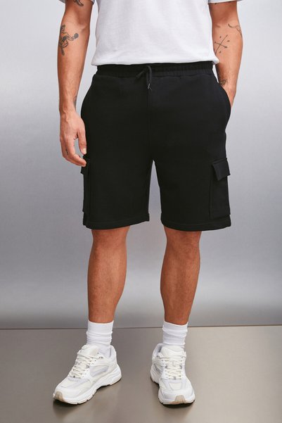 Lionel Men's Cargo Pocket Elastic Waist Comfort Fit Black Shorts