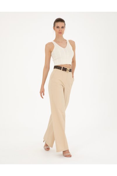 Beige High Waist Straight Fit Trousers 50289786-Vr011