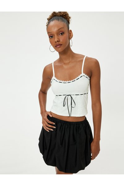 Crop Bustier with Bow Detail and String Straps Slim Fit