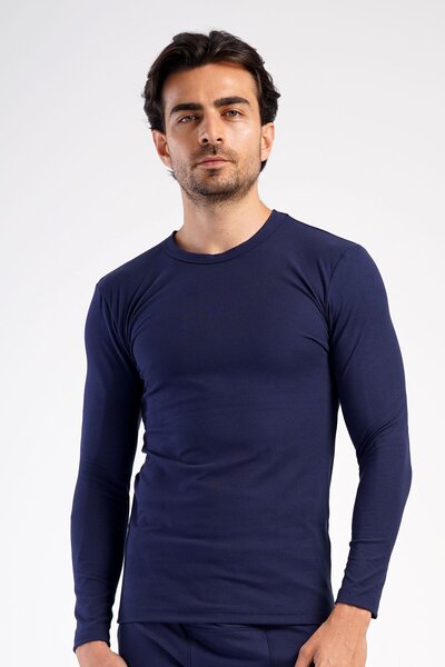 Men's Long Sleeve Crew Neck Thermal T-Shirt 409006   Navy Blue