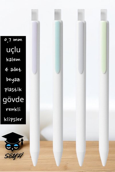 Pen with 0.7mm Tip 4 White Plastic Hull Colored Clips